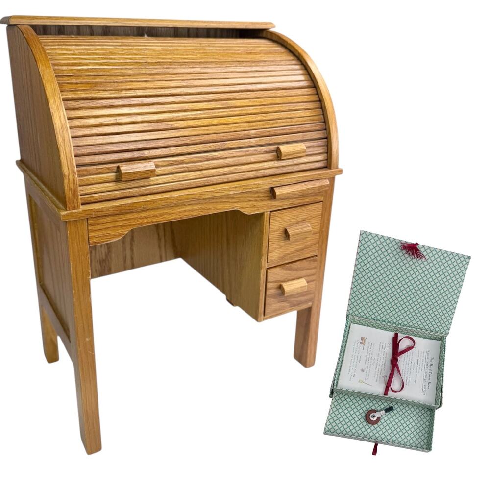 American Girl Kit Rolltop Desk Wood Storage Box Typing Paper Newspapers Eraser